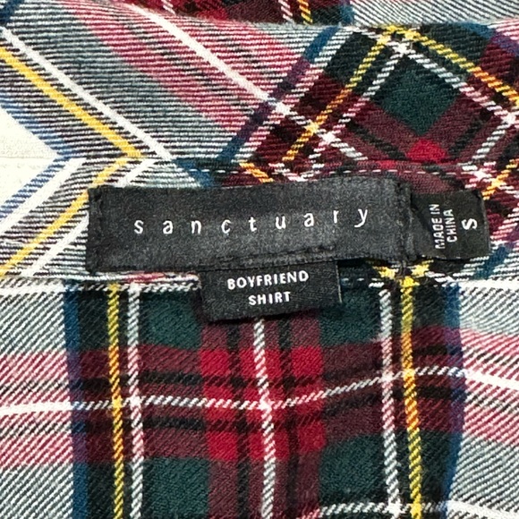 Sanctuary Boyfriend Flannel Snap Front Red White and Navy Plaid Shirt Si… - Picture 7 of 8